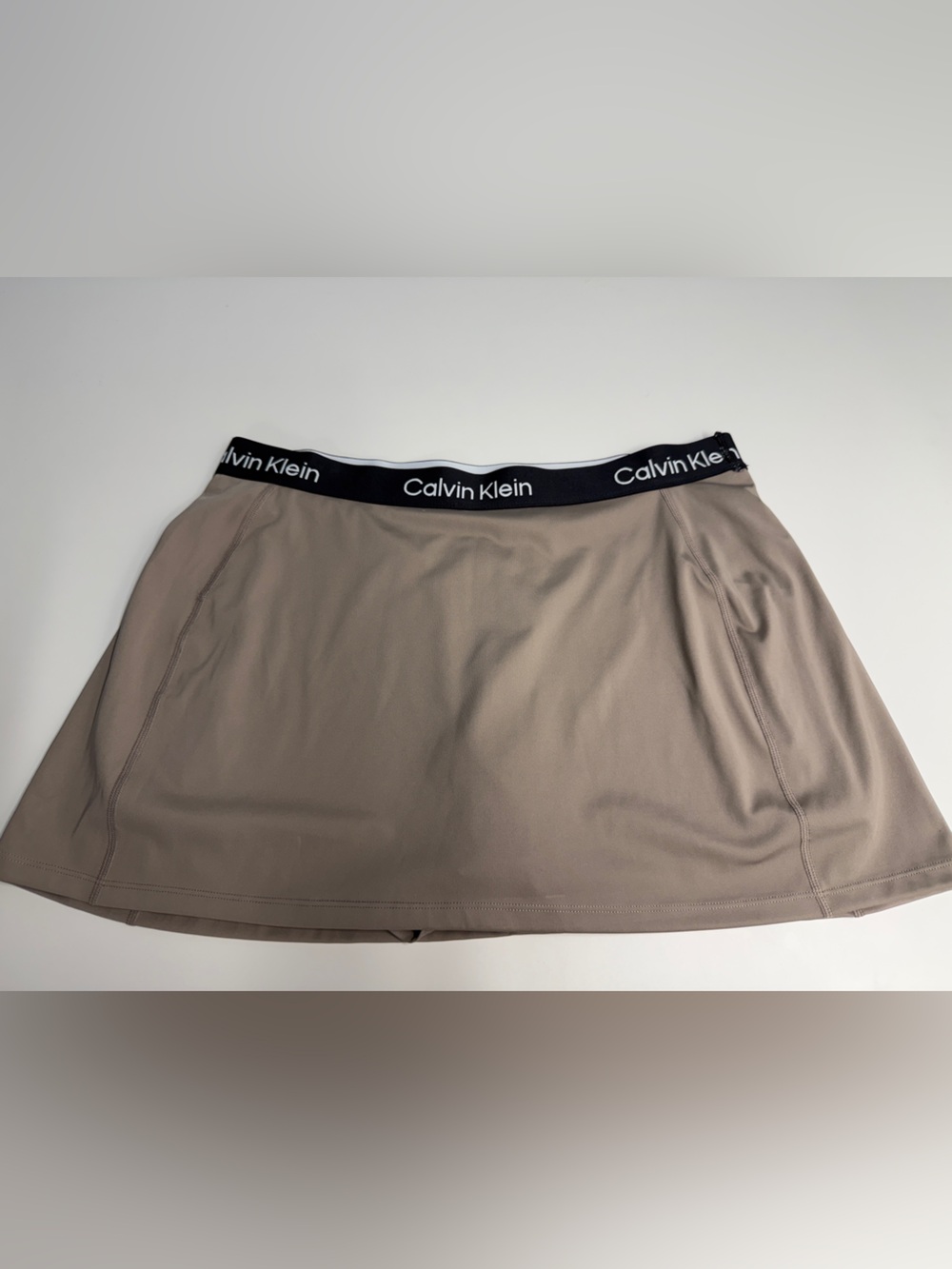 Calvin Klein Taupe Circle Skater Skirt with Logo Waistband